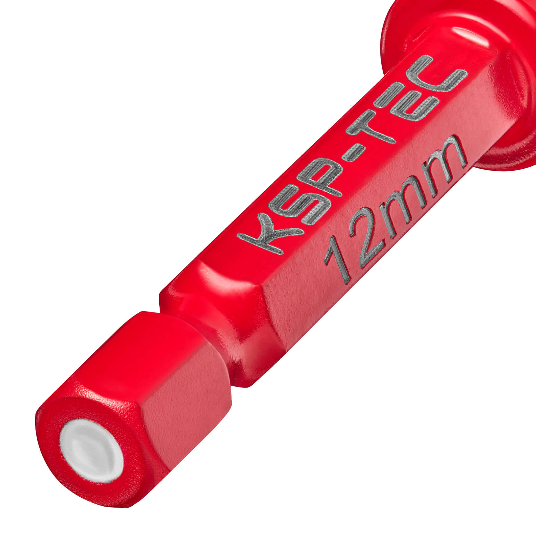 Schaft eines roten Diamantbohrers, bereit für präzises Bohren und kraftvolle Leistung.