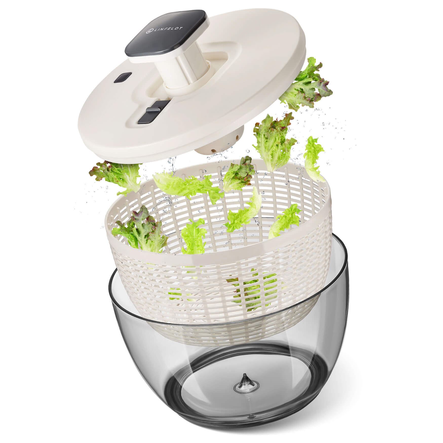 Ein beeindruckendes Produktfoto einer Salatschleuder, präsentiert als Blow-Up mit Schatten. Unsere Produktfotografie zeigt die Funktionalität und das innovative Design dieser Salatschleuder, die das Zubereiten von Salaten zu einem mühelosen und effizienten Erlebnis macht.