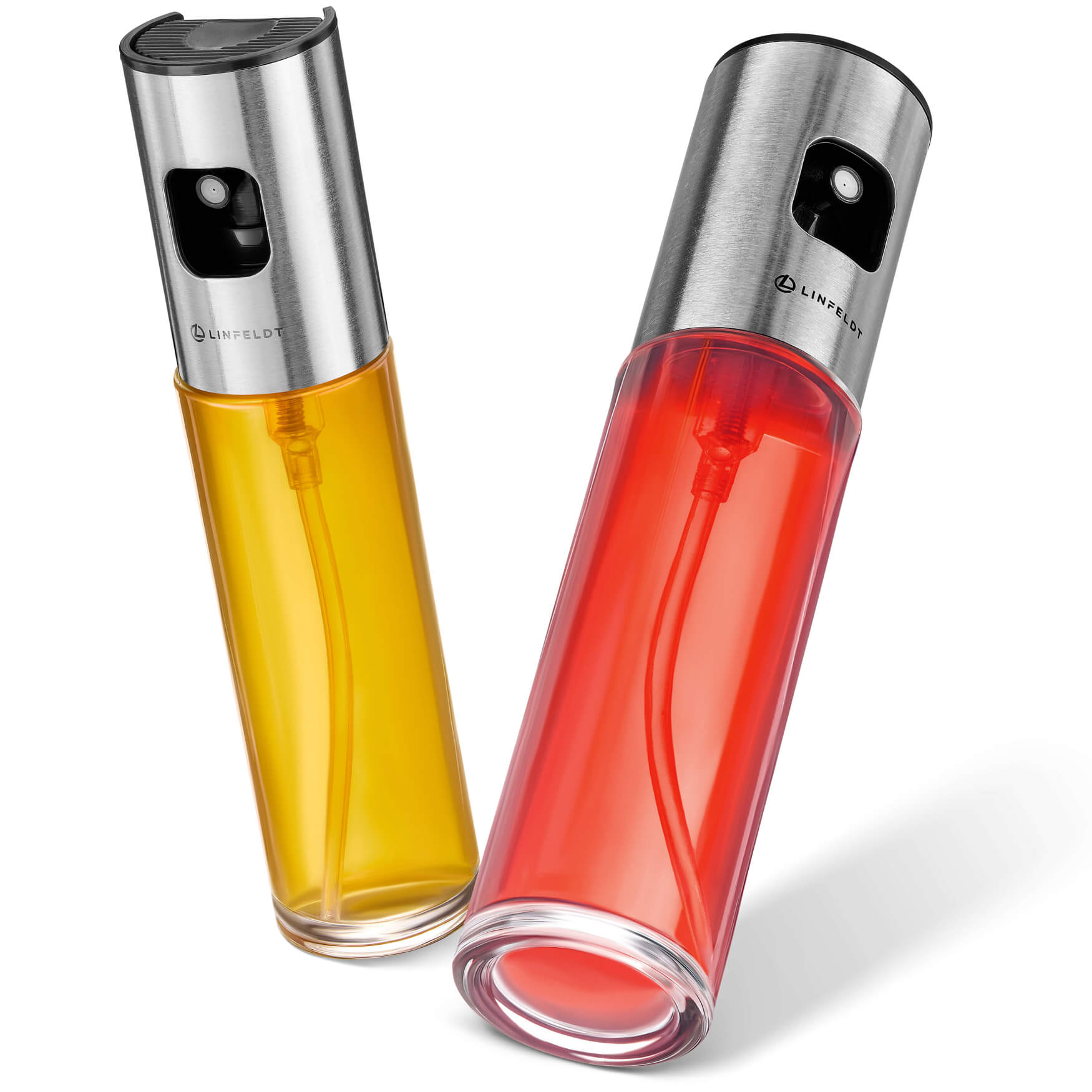 Öl- und Essig-Sprühflaschen für eine praktische und kontrollierte Dosierung bei der Zubereitung von Mahlzeiten.