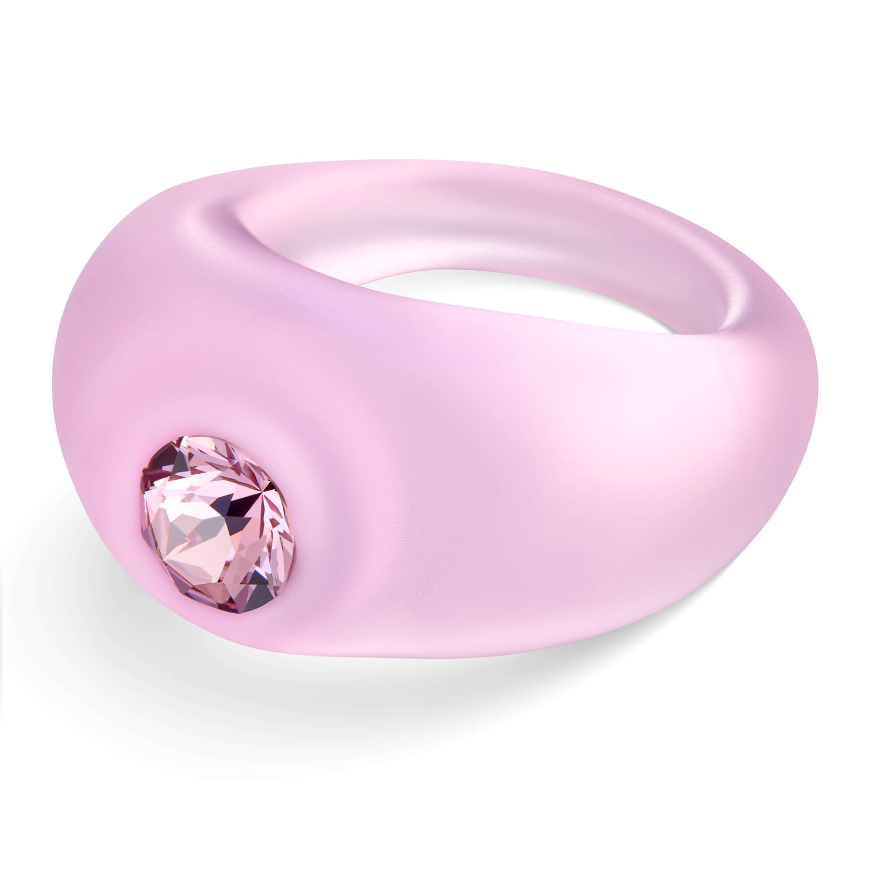 Ein rosafarbener Ring aus Glas mit funkelndem Glitzerstein, der Eleganz und Glamour verleiht.